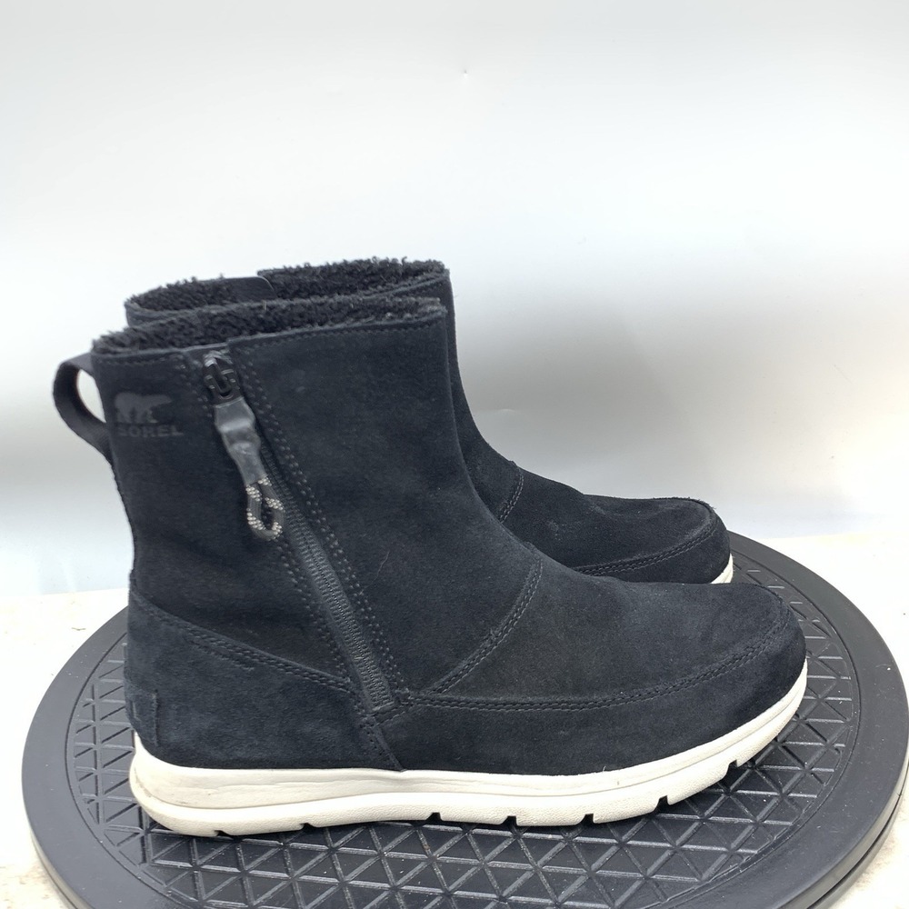 Sorel Explorer Boots Women Size 8.5 Shoes Black Suede Waterproof Lined Sneaker